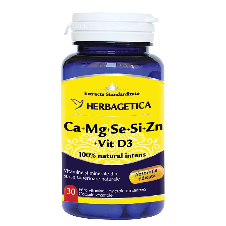Vitamine, minerale si antioxidanti - Herbagetica ca+mg+se+si+zn org cu d3,30 capsule, farmacieieftina.ro