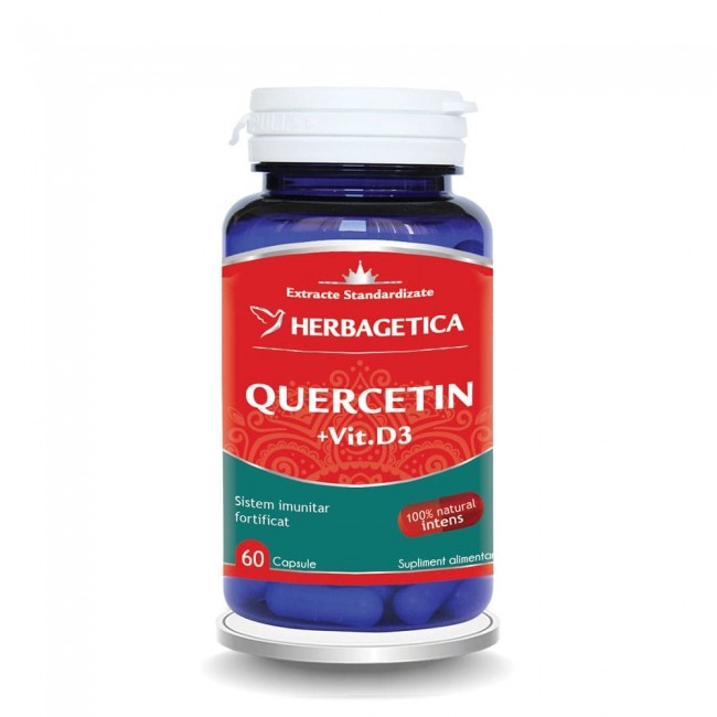 Raceala si gripa - Quercetin cu Vitamina D3, 60 Capsule, Herbagetica, farmacieieftina.ro