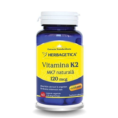 Vitamine, minerale si antioxidanti - Herbagetica vitamina k2 mk7 nat. 120 Mcg  60 capsule vegetale, farmacieieftina.ro