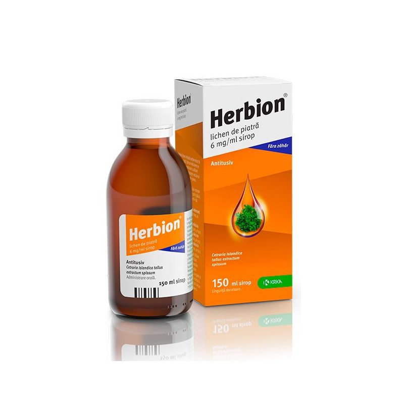 Afectiuni respiratorii - Sirop Antitusiv Herbion Lichen de Piatra 6 mg/ml, 150 ml, Krka, farmacieieftina.ro