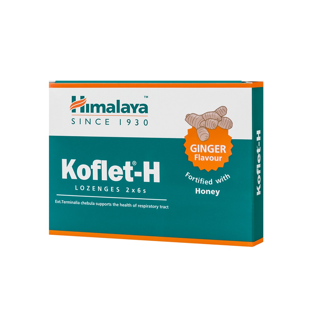 Durere in gat - Koflet-H cu Aroma de Ghimbir, 12 Pastile, Himalaya, farmacieieftina.ro