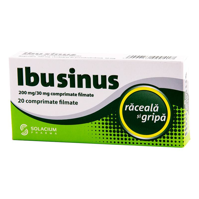 Raceala si gripa - Ibusinus, 200 mg/30 mg, 20 Comprimate Filmate, Solacium Pharma, farmacieieftina.ro