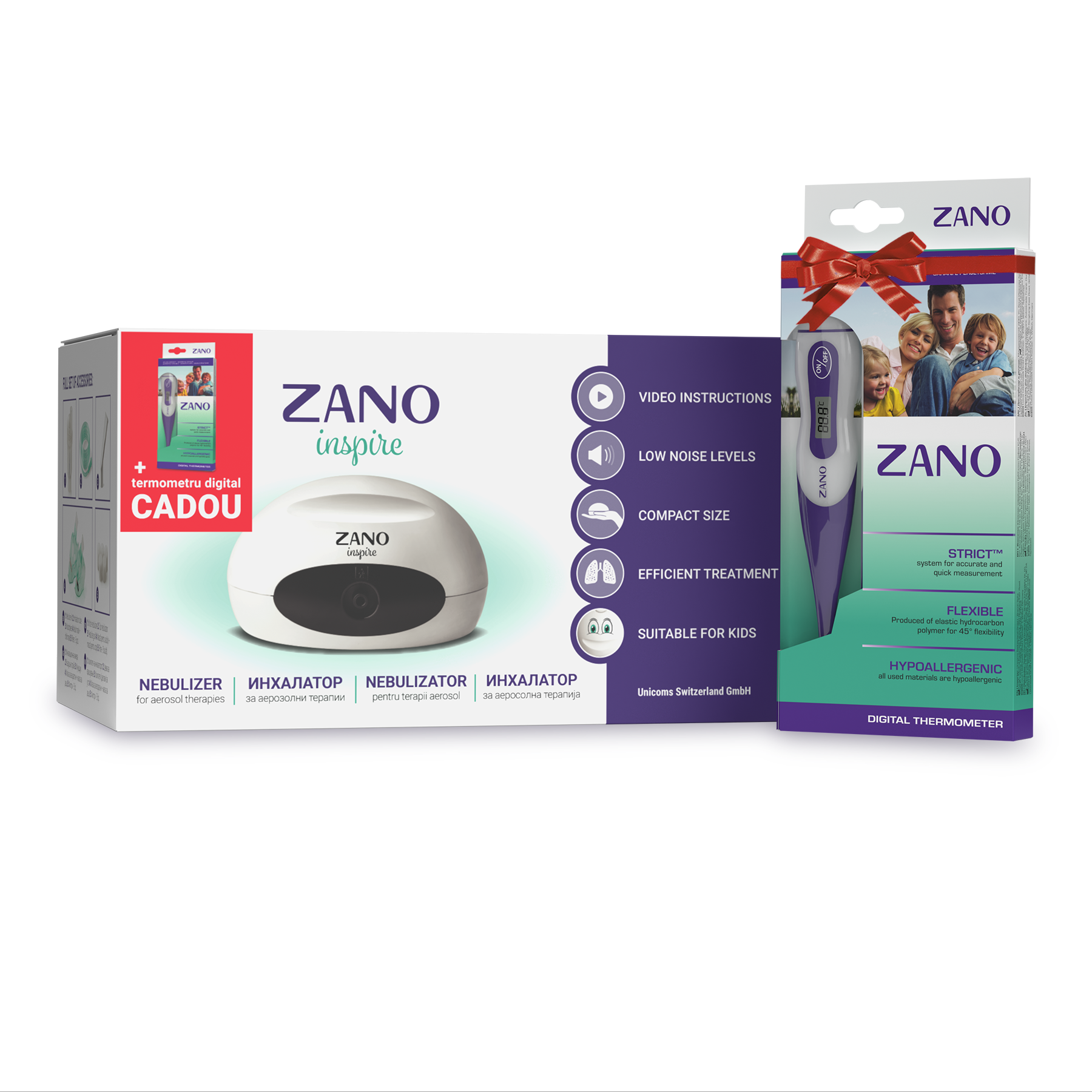 Nebulizatoare, inhalatoare - Inhalator / Nebulizator Compresor ZANO, pentru Copii si Adulti + Termometru, farmacieieftina.ro