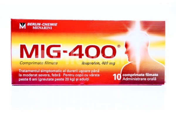 Durere, Nevralgie - MiG400, 400 mg, 10 Comprimate Filmate, Berlin-Chemie Ag, farmacieieftina.ro