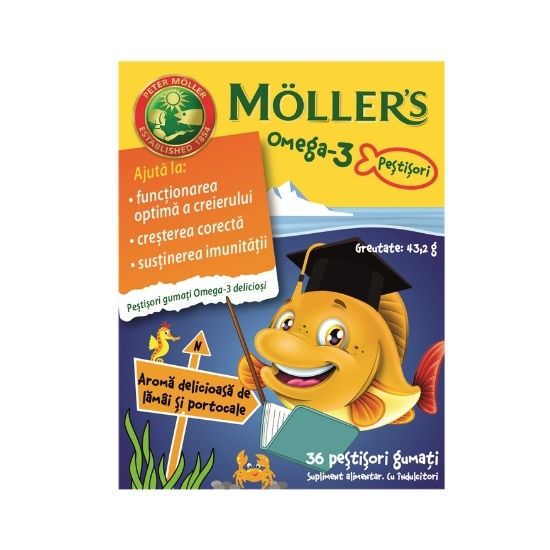 Bomboane - Moller's Omega 3 Pestisori Gumati, 36 Jeleuri cu Portocale
, farmacieieftina.ro