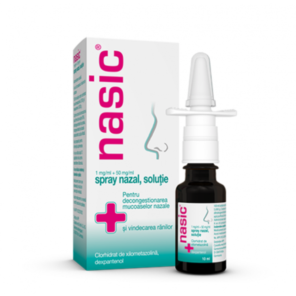 Nas infundat - Nasic Spray Adulti Spray Nazal, Soluţie, 1 mg/ml + 50 mg/ml, 10 ml, Cassella Med, farmacieieftina.ro