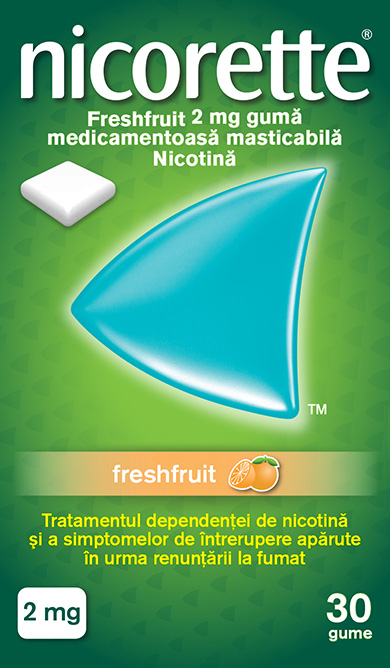 Antitabac - Nicorette Freshfruit 2 mg, 30 gume masticabile, farmacieieftina.ro