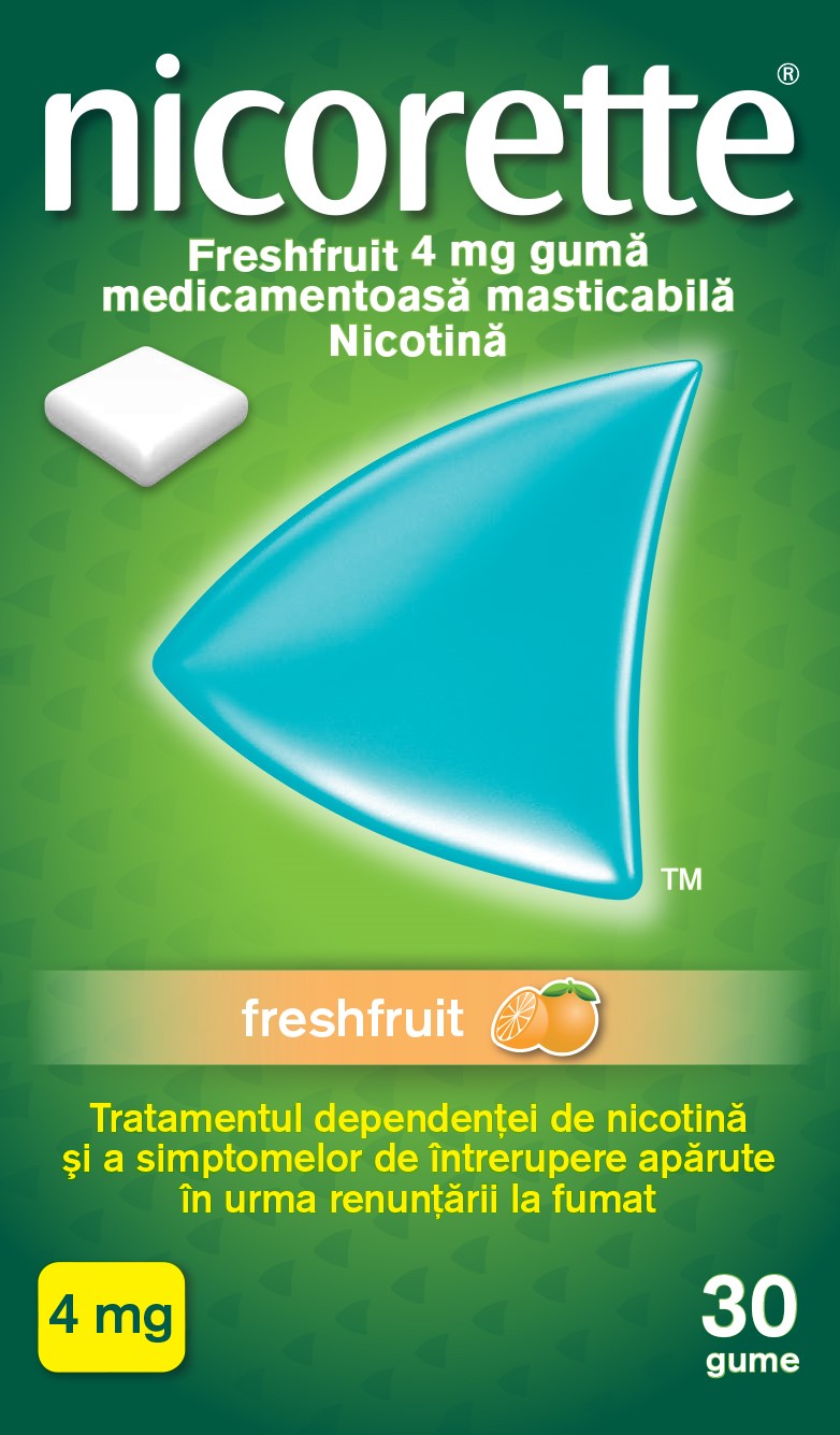 Afectiuni respiratorii - Nicorette Freshfruit Gum 4mg, 30 bucati, farmacieieftina.ro