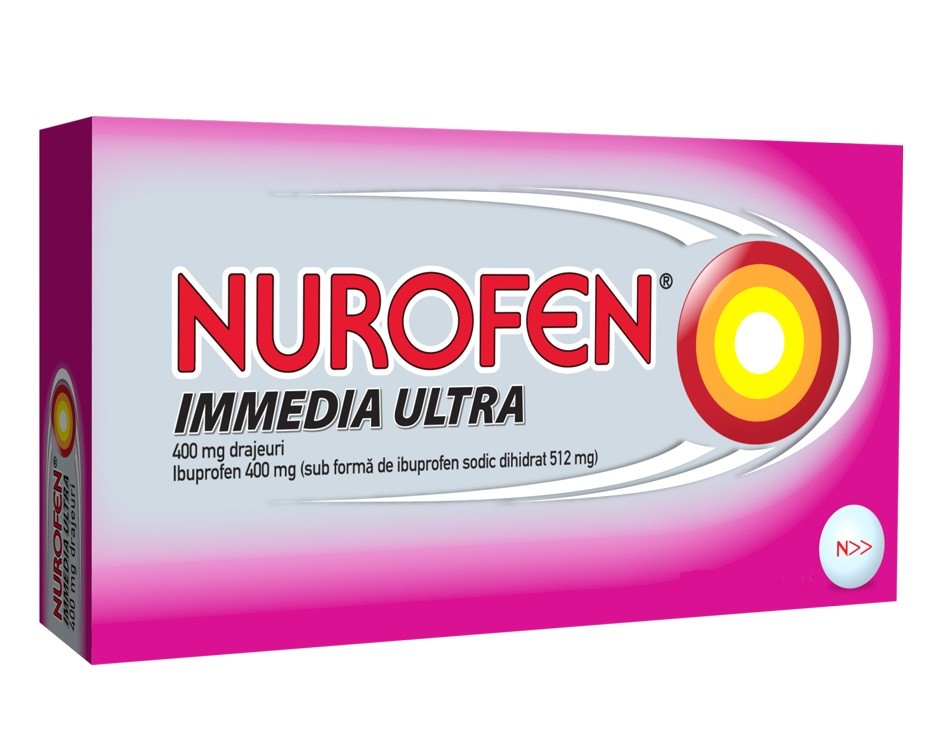 Raceala si gripa - Nurofen Immedia Ultra 400 mg, 12 Drajeuri, farmacieieftina.ro