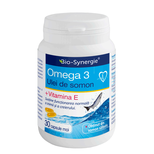 Afectiuni cardiace si cardiovasculare - Omega 3 ulei de somon + vitamina E, 30 capsule, Bio Synergie, farmacieieftina.ro