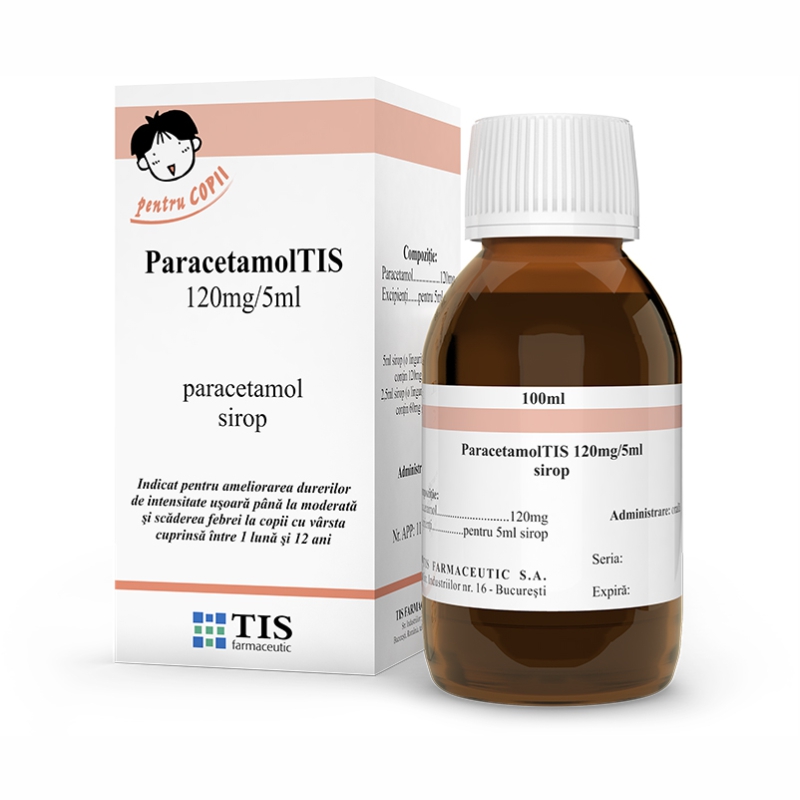 Febra/durere - Paracetamol Tis pentru copii, 120 mg/5 ml, 100 ml, farmacieieftina.ro