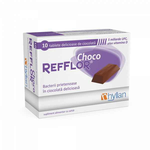Afectiuni digestive si intestinale - Refflor Choco, 10 Tablete, Hyllan, farmacieieftina.ro