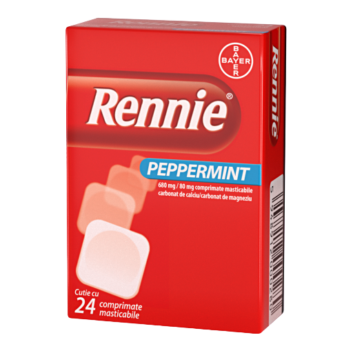Afectiuni digestive si intestinale - Rennie Peppermint, 24 Comprimate, Bayer, farmacieieftina.ro