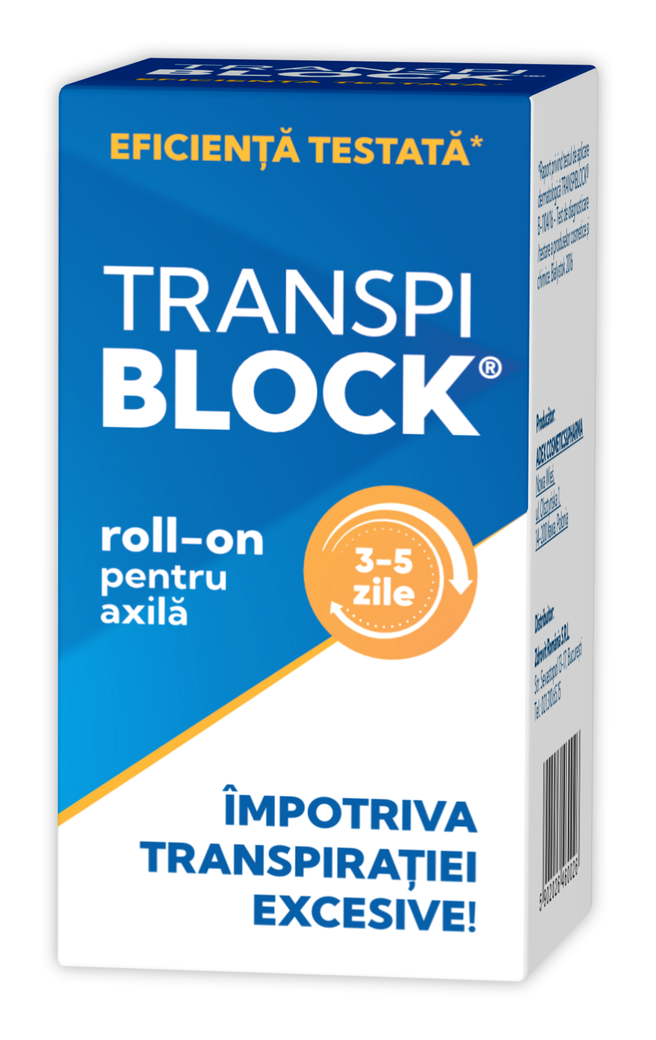 Roll-on impotriva transpiratiei excesive, Transpiblock, 50 ml