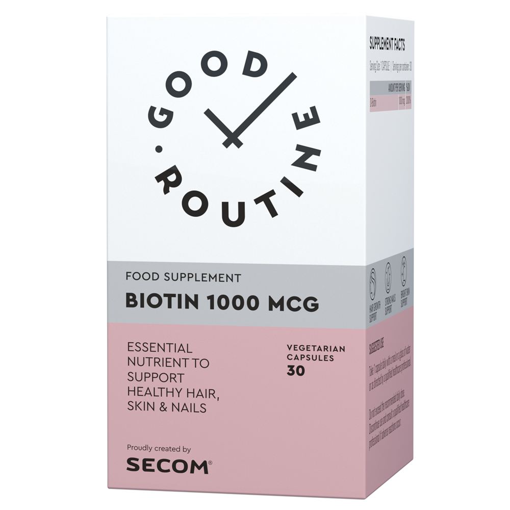 Caderea parului - Secom Good Routine Biotin 1000 mg, 30 Capsule Vegane, farmacieieftina.ro