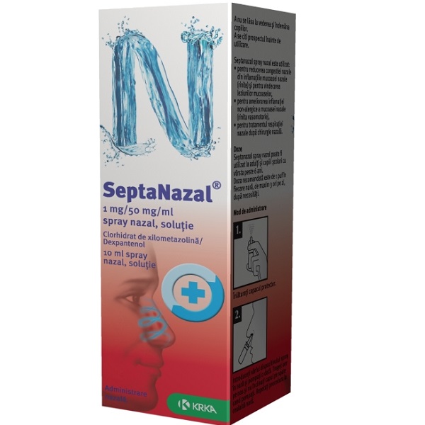 Nas infundat - Septanazal Spray Nazal, 1mg/50mg, 10 ml, Krka, farmacieieftina.ro