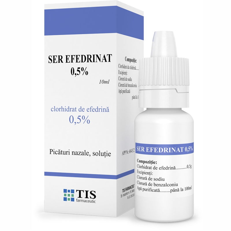 Nas infundat - Ser Efedrinat 5mg/ml Picaturi Nazale Solutie 0.5%, 10ml, Tis Farmaceutic, farmacieieftina.ro