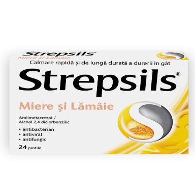 Durere in gat - Strepsils Miere & Lamaie 24 comprimate, farmacieieftina.ro