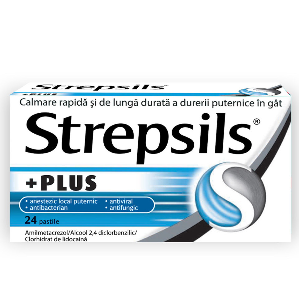 Durere in gat - Strepsils Plus, 24 pastile, farmacieieftina.ro