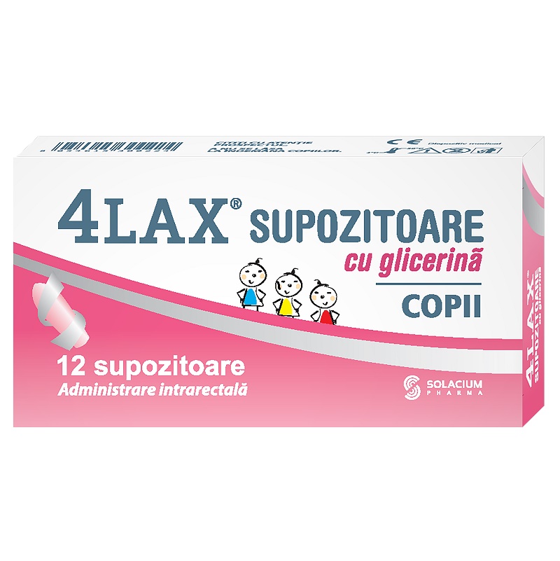 Constipatie - Supozitoare cu Glicerina Copii 4 Lax 1500 mg, 12 supozitoare, farmacieieftina.ro