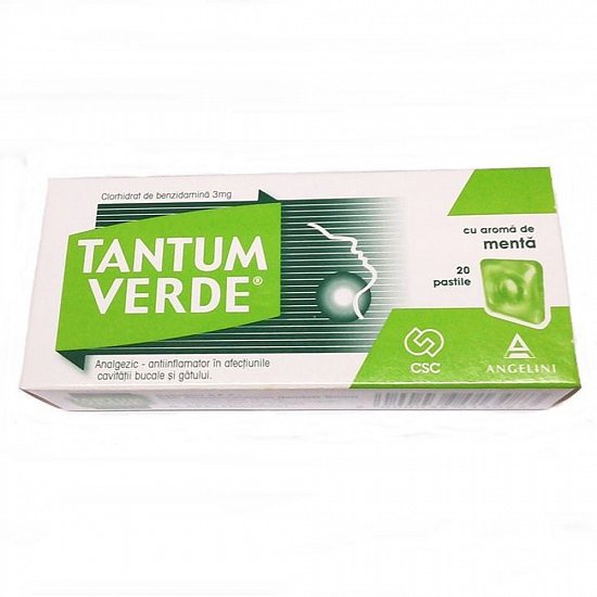 Durere in gat - Tantum Verde Menta, 20 comprimate, farmacieieftina.ro