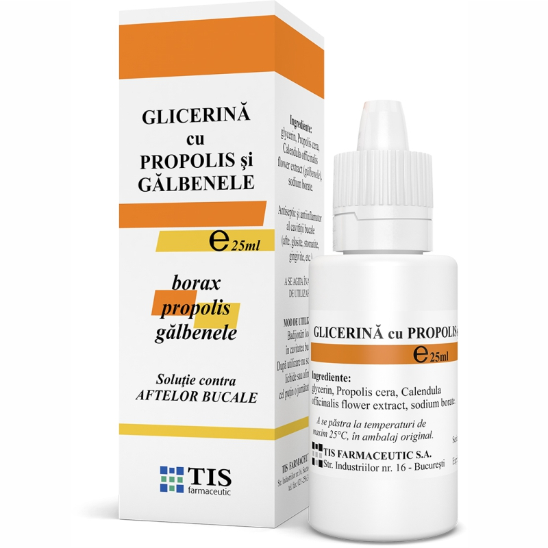 Afectiuni ale cavitatii bucale - Glicerina cu Propolis si Galbenele, 25 ml, Tis Farmaceutic, farmacieieftina.ro