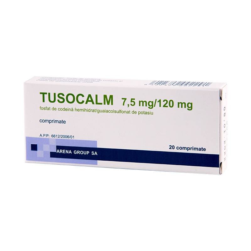 Afectiuni respiratorii - Tusocalm, 7,5 mG/120 mg, 20 Comprimate, Arena Group, farmacieieftina.ro