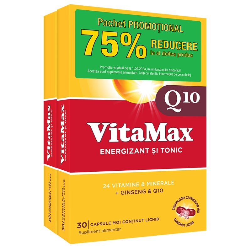 Vitamax Q10, 30 Cps Pachet Promo 1 + 75% Reducere la al Doilea