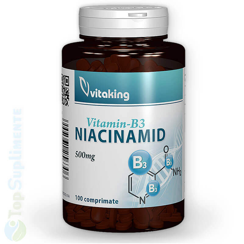 Hepatoprotectoare - Vitamina B3 ( Niacinamida) 500 mg, 100 comprimate, Vitaking, farmacieieftina.ro