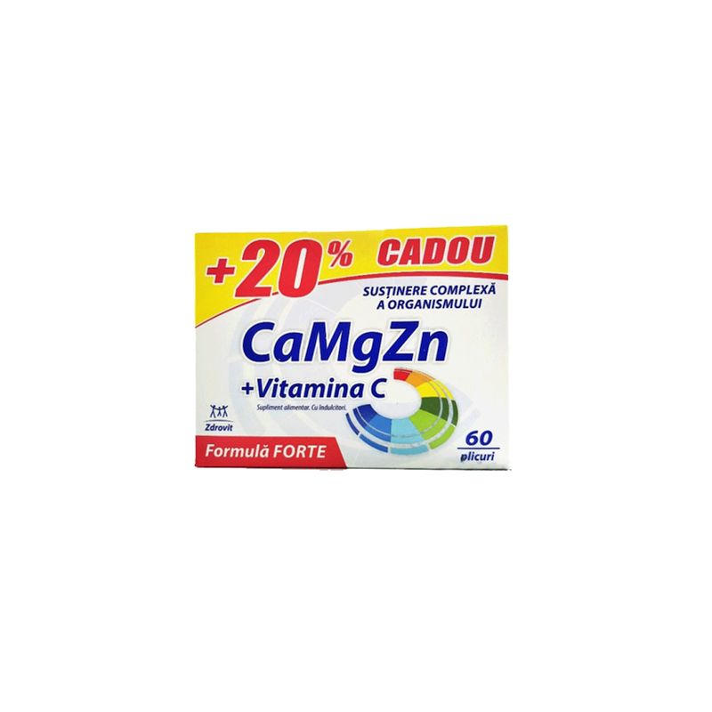 Tonice generale - Zdrovit CA+MG+ZN+VIT C Forte , 60 Plicuri 20% Cadou, farmacieieftina.ro