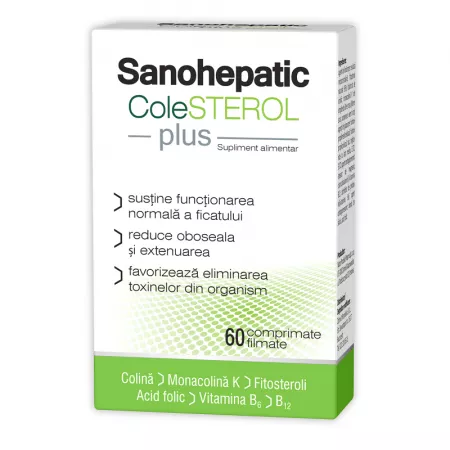 Scaderea colesterolului - Sanohepatic Colesterol Plus, 60 comprimate filmate, Zdrovit, farmacieieftina.ro