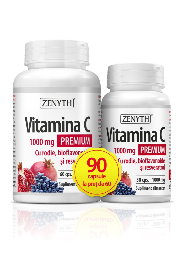 Imunitate scazuta - Zenyth Pachet  Vitamina C  Rodie Premium 1000 mg 60+30 Cps, farmacieieftina.ro