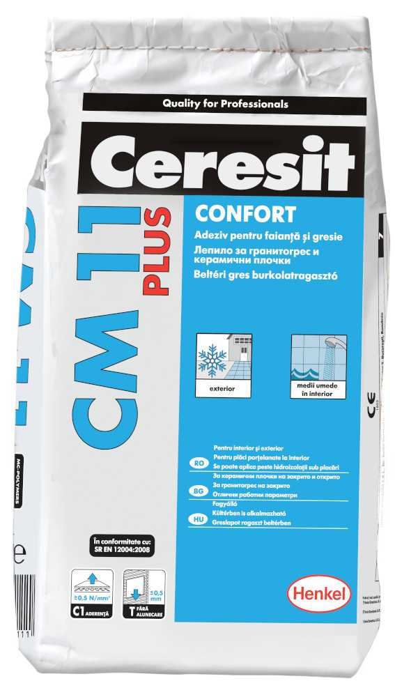 Adeziv gresie si faianta Ceresit CM 11 Plus, gri, interior / exterior, 5 kg