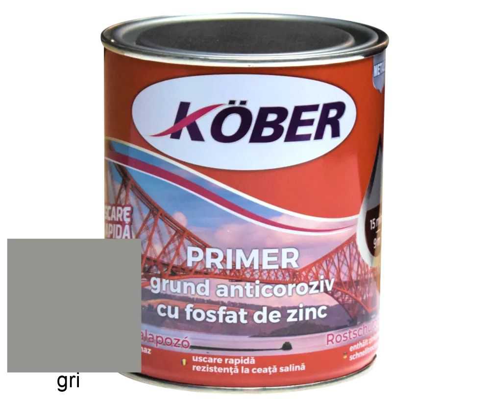 Grund cu zinc pentru metal, Kober Primer, int/ext, gri, 0.75 L