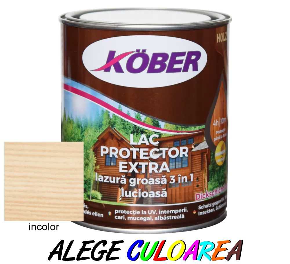 Lac protector / Lazura groasa pentru Lemn, Kober Extra 3 in 1, int/ext, incolor, 0.75 L