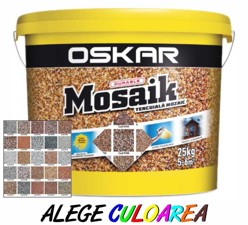 Tencuiala decorativa mozaicata, Oskar Mosaik, piatra colorata 9701, 25 kg