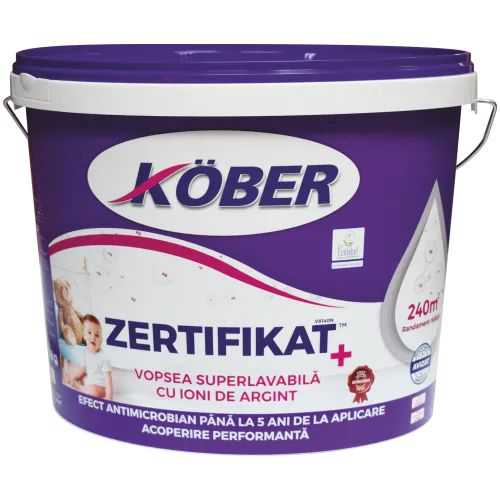 Vopsea lavabila interior, Kober Zertifikat Plus cu ioni de Argint, alb, 8.5 L