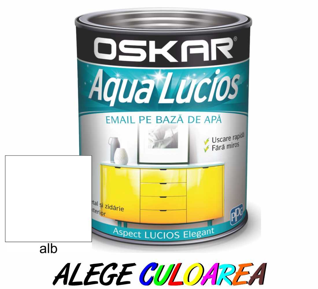 Vopsea pentru lemn si metal, OSKAR Aqua Lucios, pe baza de apa, alb pur, 0.6 L