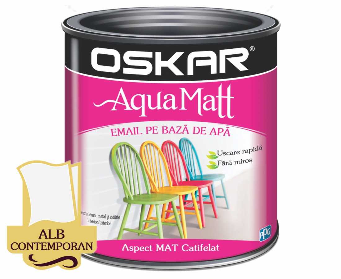 Vopsea pentru lemn si metal, OSKAR Aqua Matt, pe baza de apa, alb contemporan 2.5 L