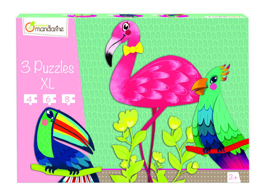 3 puzzle-uri XL - Păsări tropicale