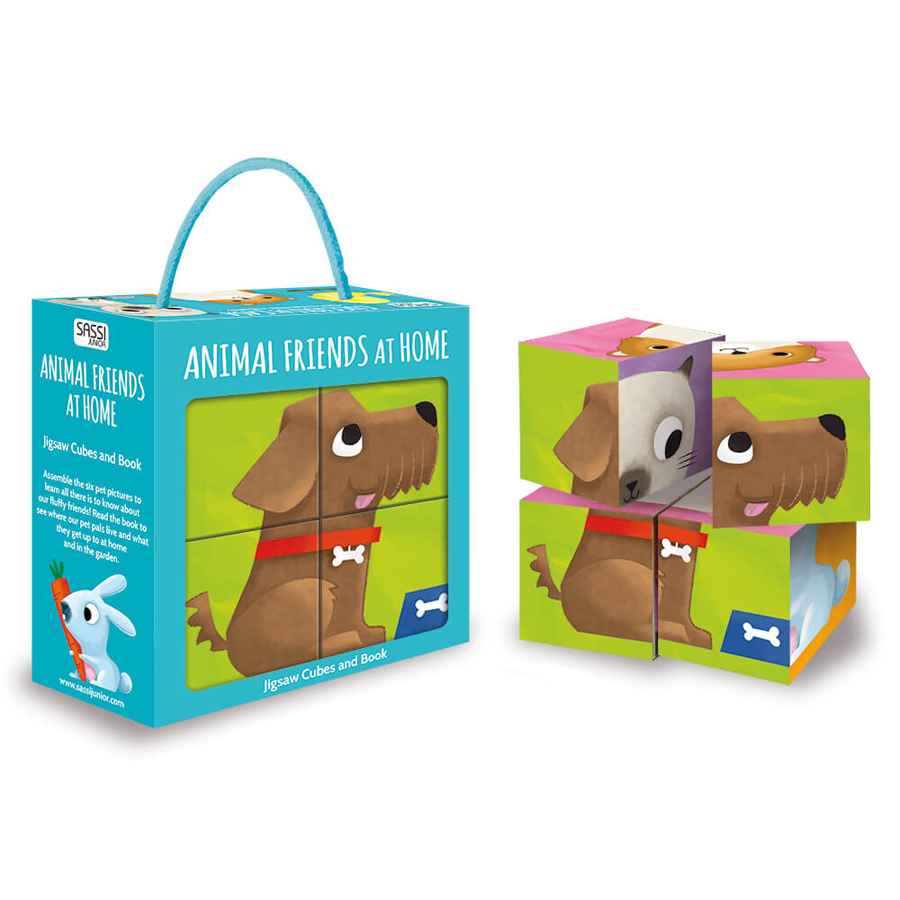 4 cuburi puzzle + carte - animale de casă
