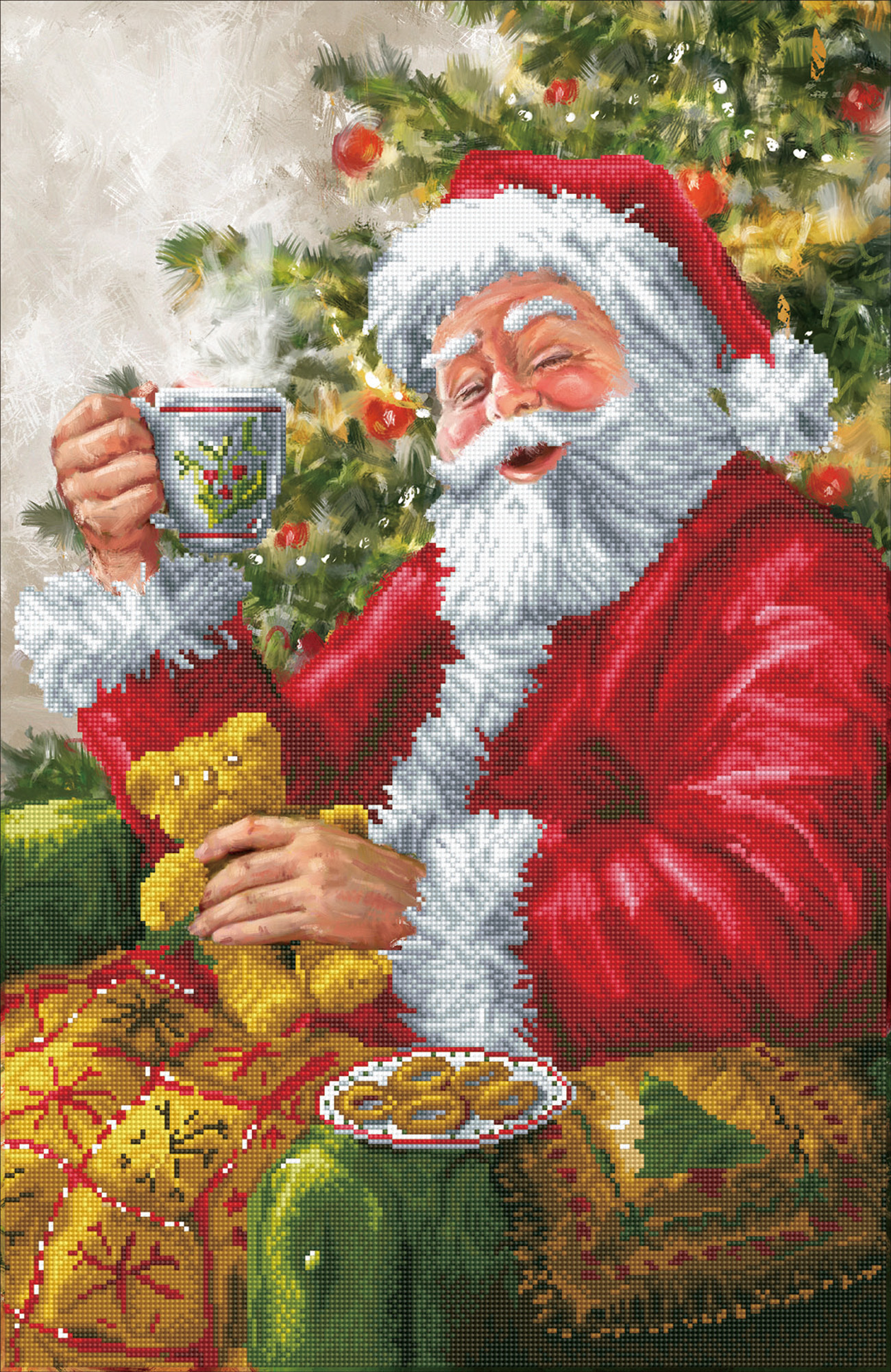 Tablou cu diamante - Ceai și fursecuri pentru Moș Crăciun, 80 x 52 cm
