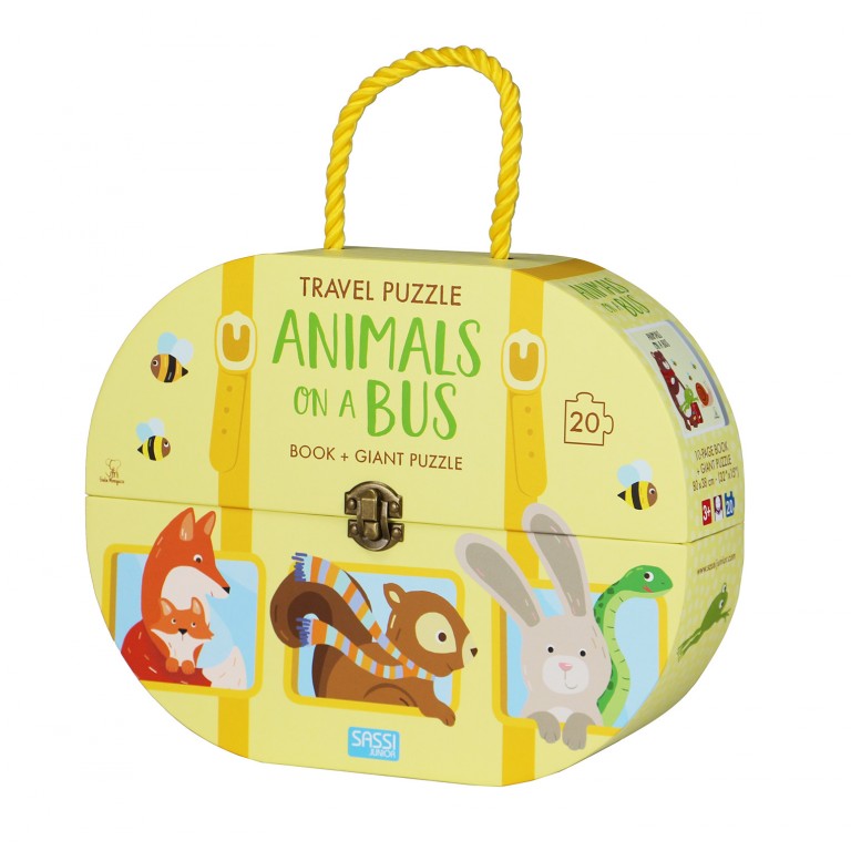 Animale în autobuz - puzzle uriaș și carte