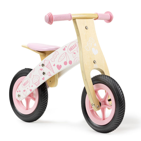 Bicicletă fără pedale din lemn - roz (50 x 70 cm)