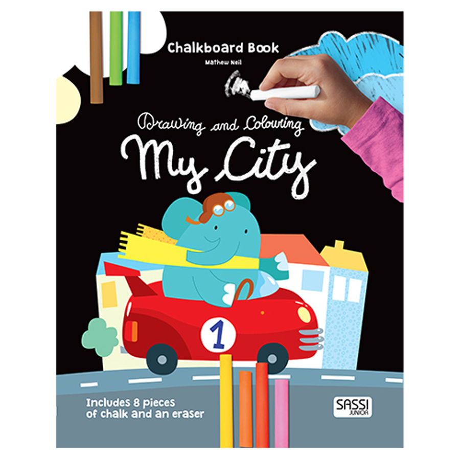 Carte de desenat și de colorat cu creta – Orașul meu carte