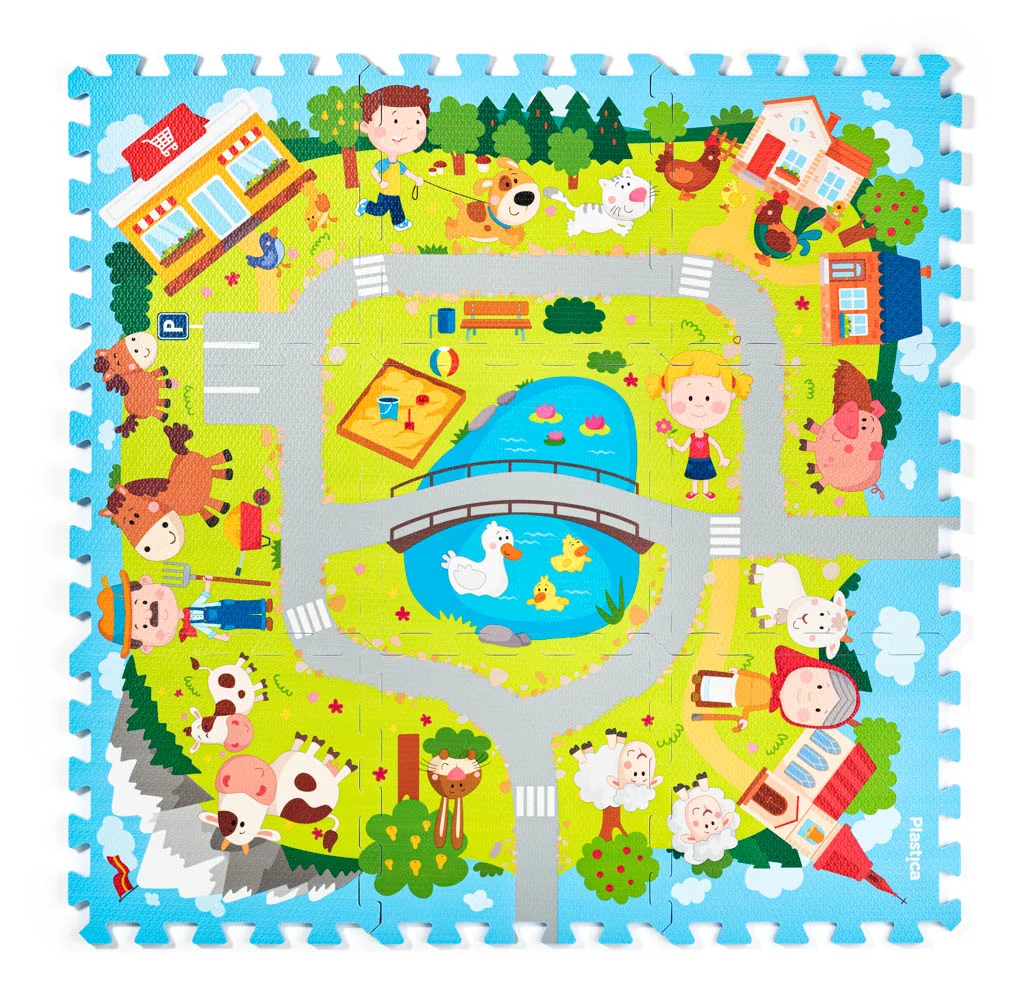 Covoraș-puzzle din spumă cu 9 piese - Satul meu