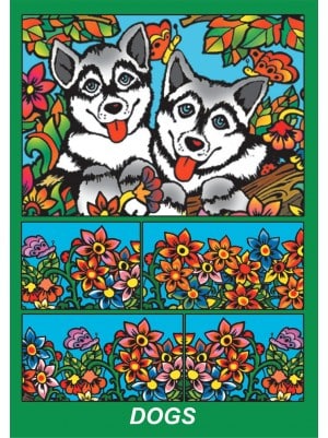 Cutie de colorat din catifea, cu 12 carioci – Căței husky (24 x 17 x 13 cm) edituradiana.ro