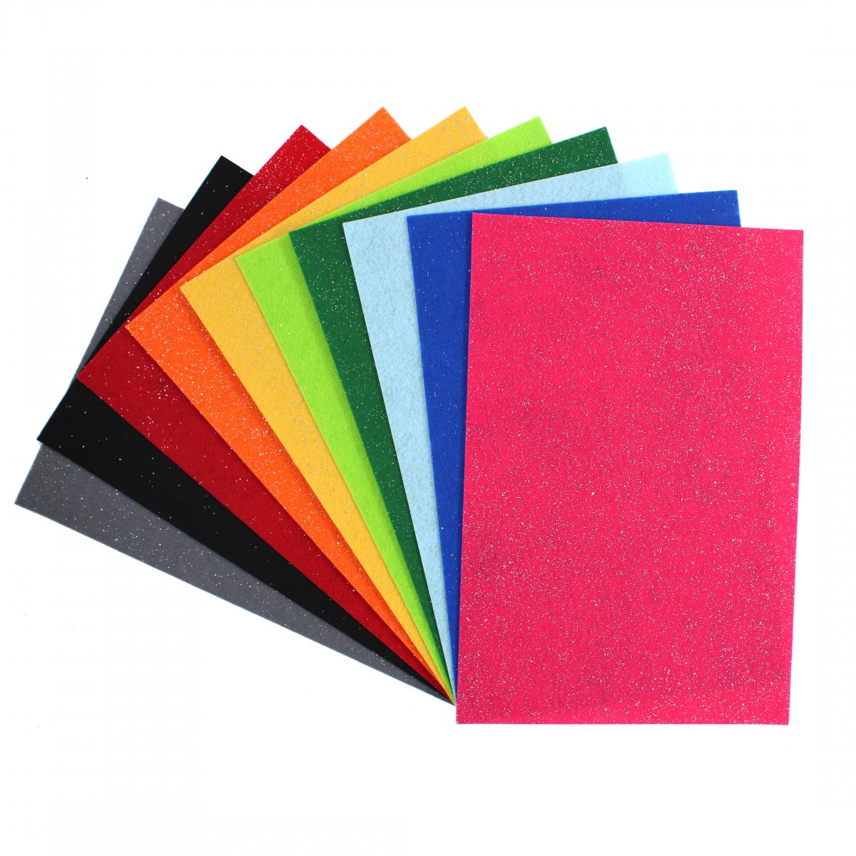 Fetru uni cu sclipici - 10  culori asortate, 20 x 30 cm
