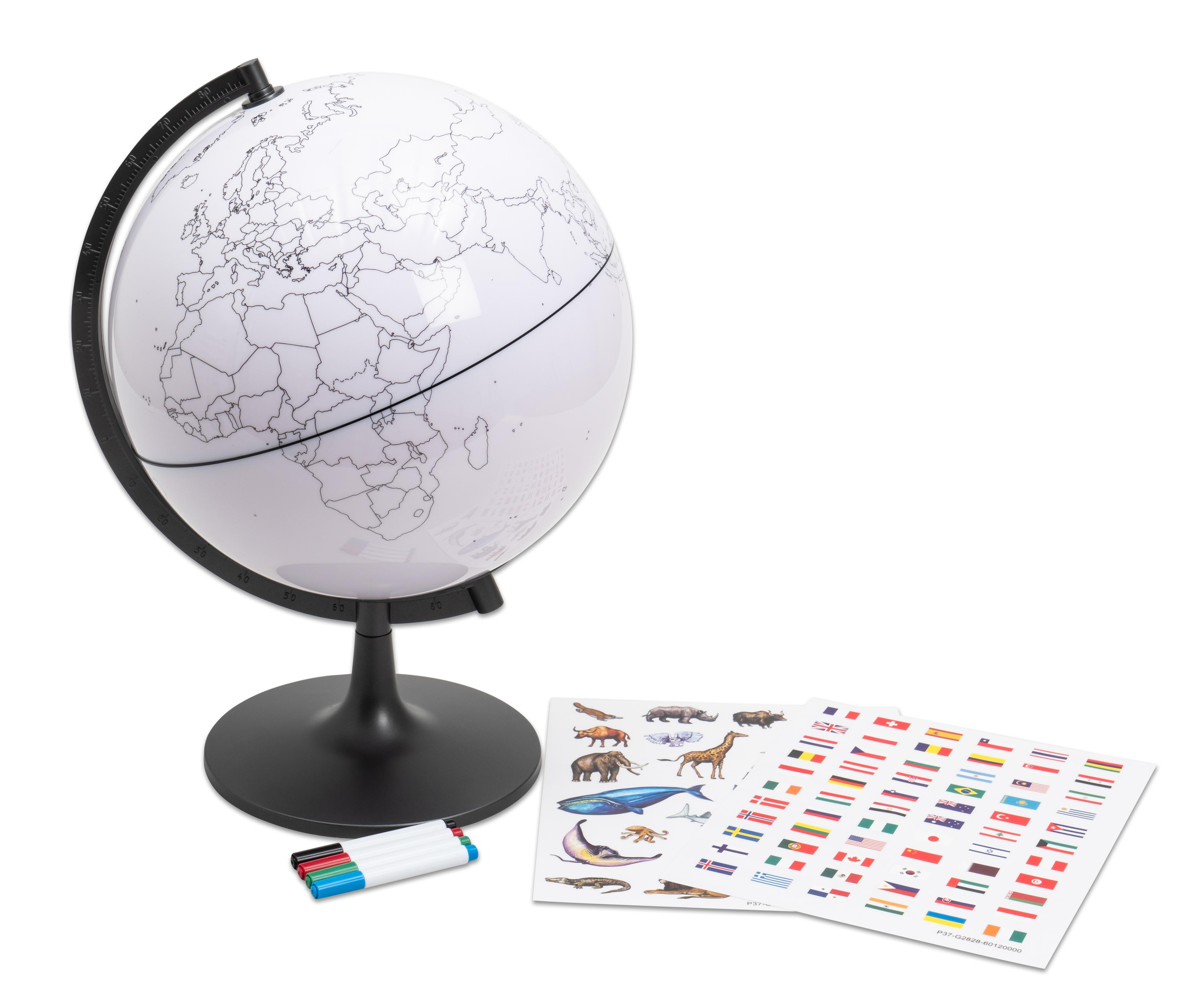 Vezi detalii pentru Glob pâmântesc de colorat cu 6 carioci și 29 stickere