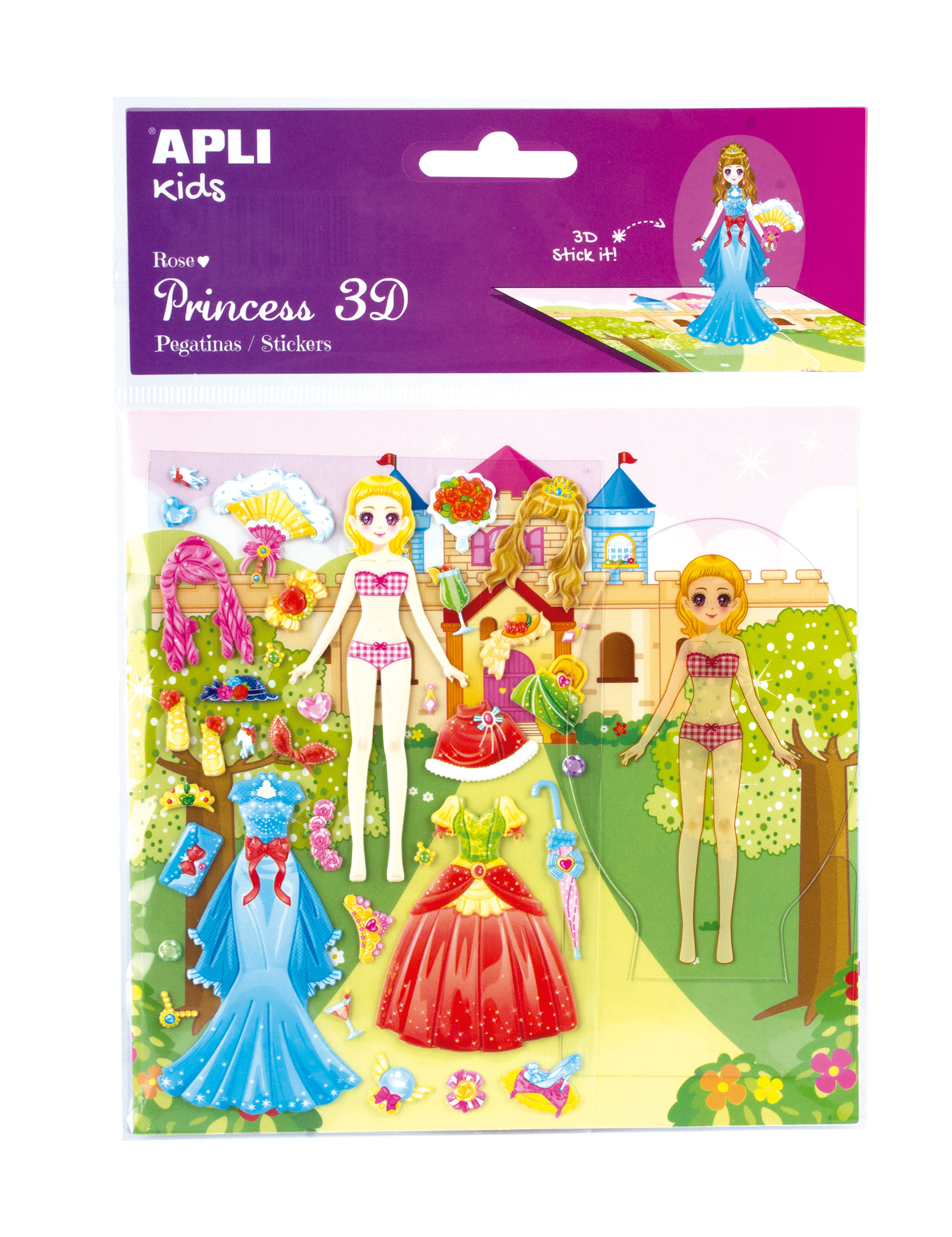 Joc cu 35 de stickere 3d reutilizabile, 2 scene și 1 suport transparent din plastic - Îmbrac-o pe rose